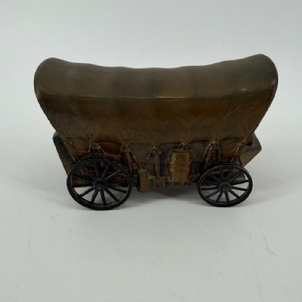 Vintage Cast Metal Covered Wagon Still Bank Western Prairie Schooner Bronze Tone